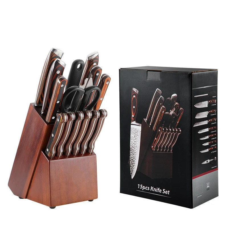 Premium 15-Piece Stainless Steel Kitchen Knife Set with Wooden Block image 4