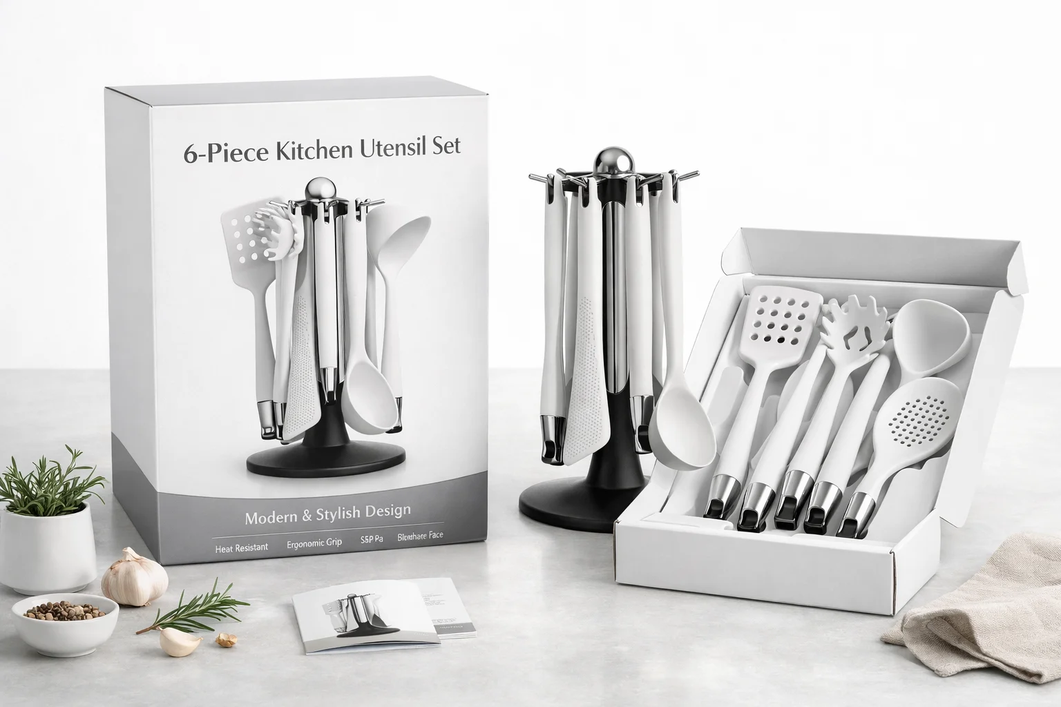 Premium 6-Piece Silicone Kitchen Utensil Set with Rotating Stand image 2