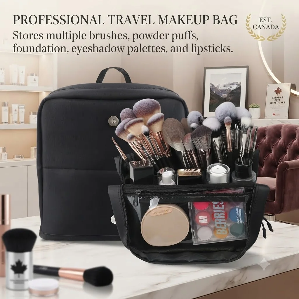 Square Large-Capacity Foldable Makeup Brush Storage Bag with Magnetic Lock image 2