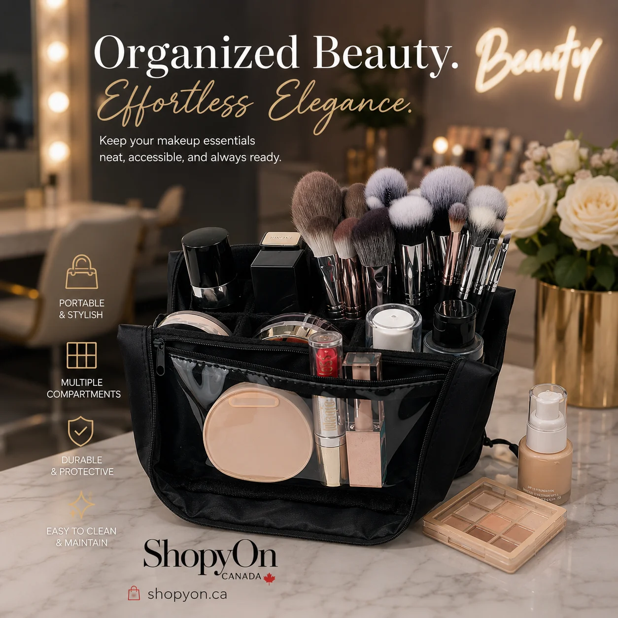 Square Large-Capacity Foldable Makeup Brush Storage Bag with Magnetic Lock image 4