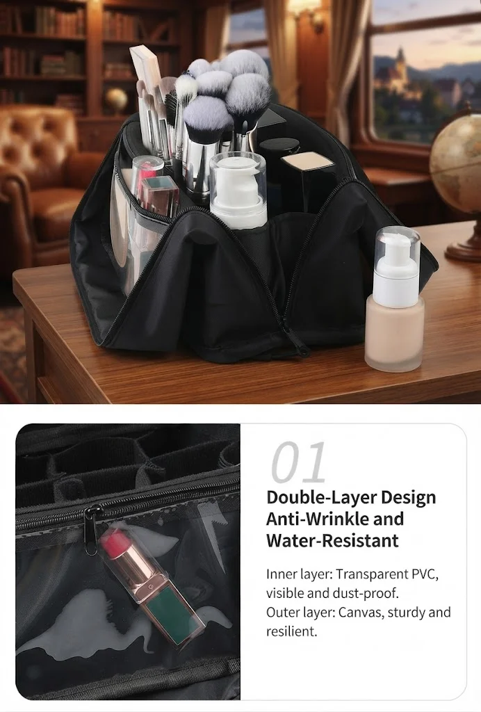 Square Large-Capacity Foldable Makeup Brush Storage Bag with Magnetic Lock image 6