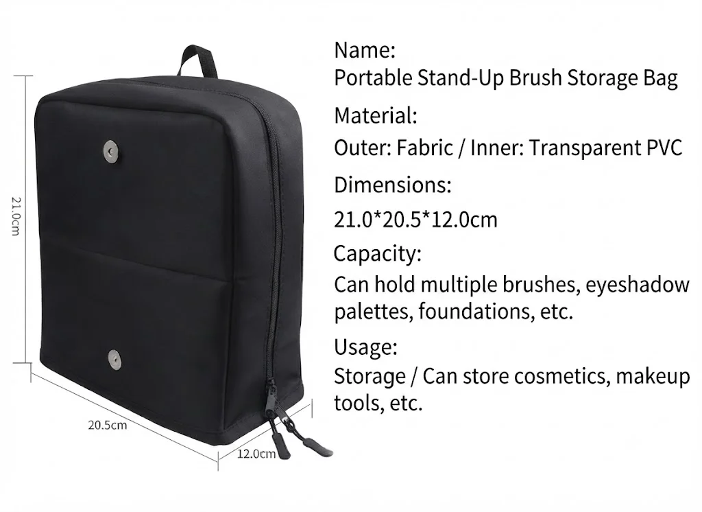 Square Large-Capacity Foldable Makeup Brush Storage Bag with Magnetic Lock image 8