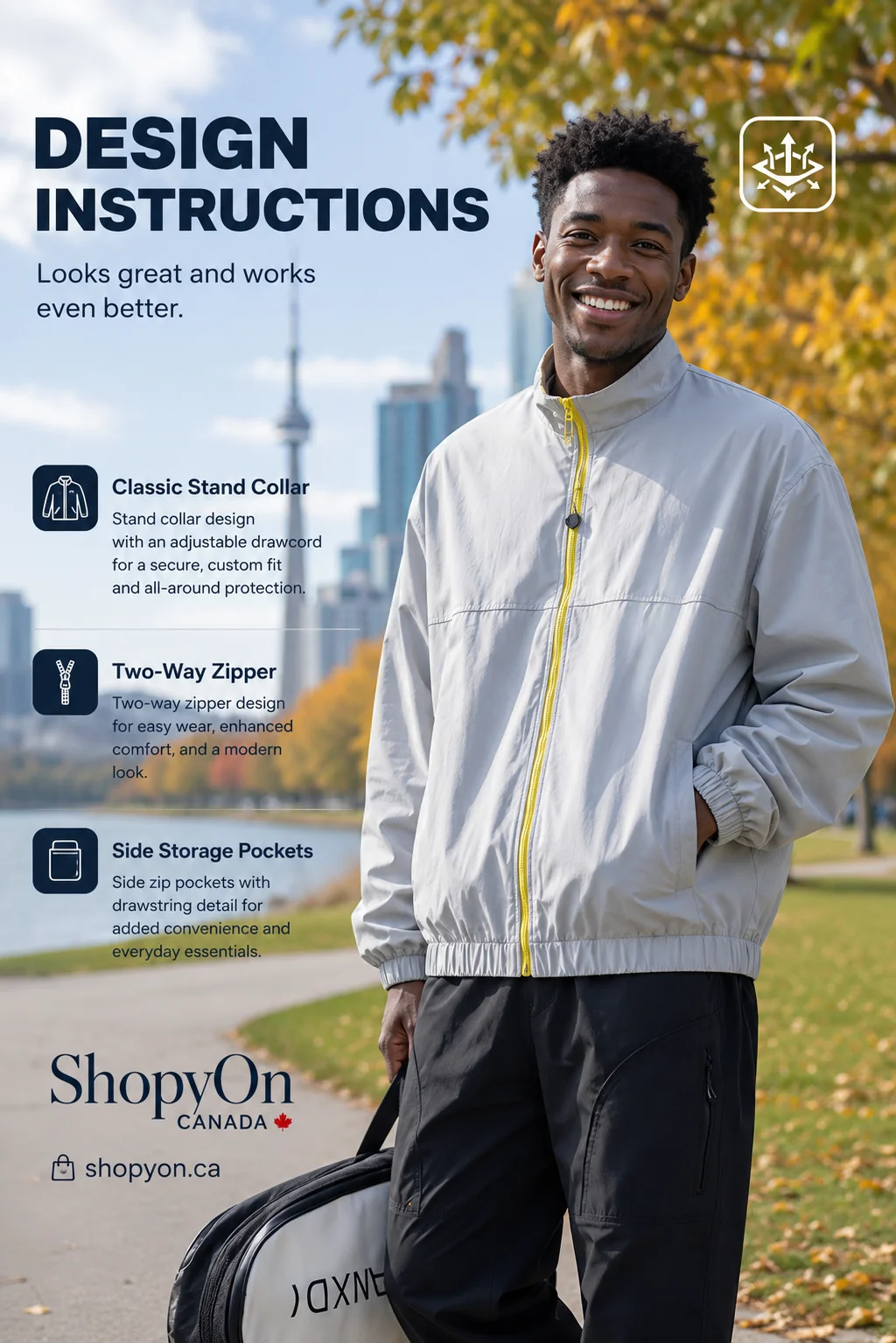 Men's Casual Stand Collar Zip Jacket