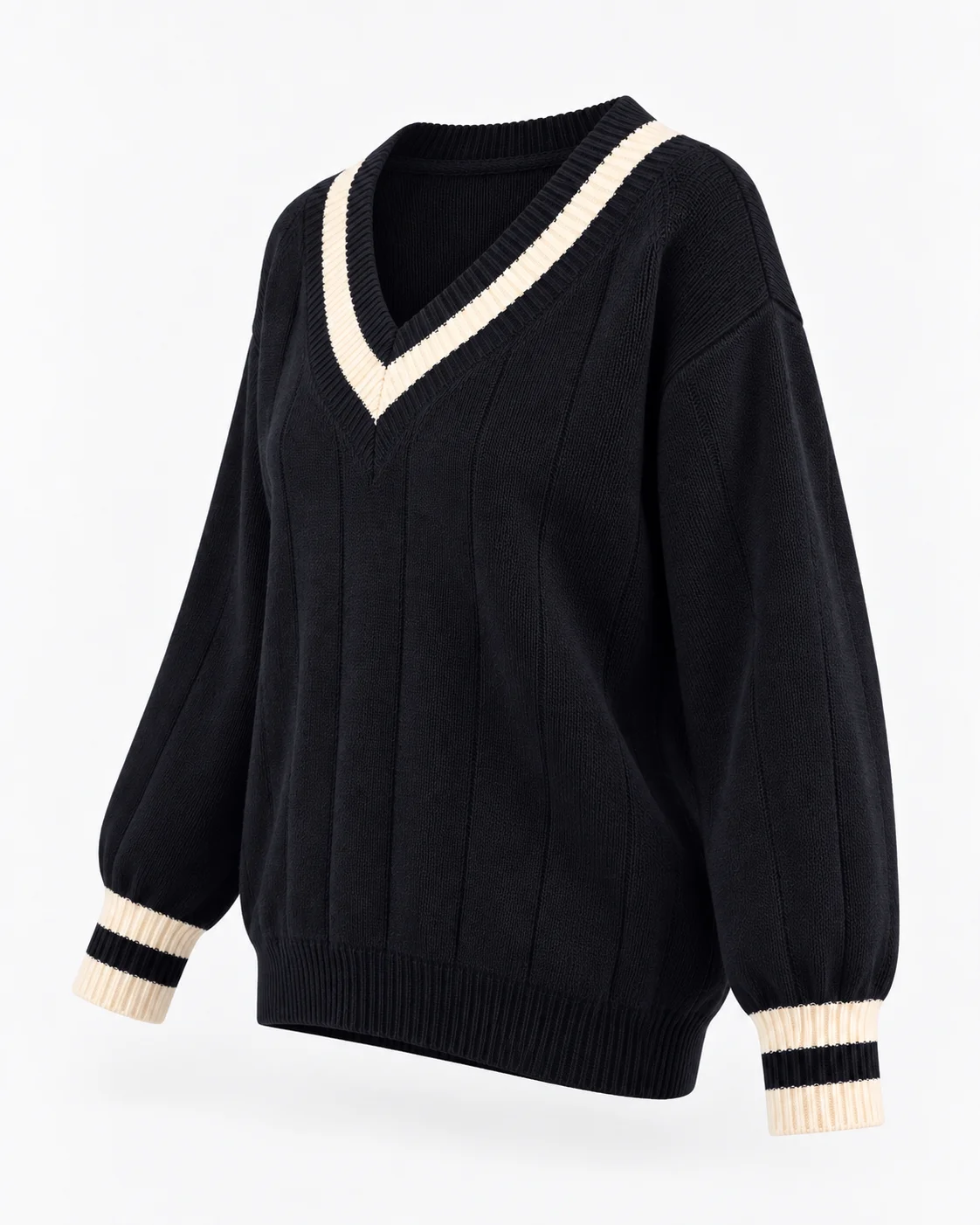 Women's Contrast V-Neck Knit Sweater image 4