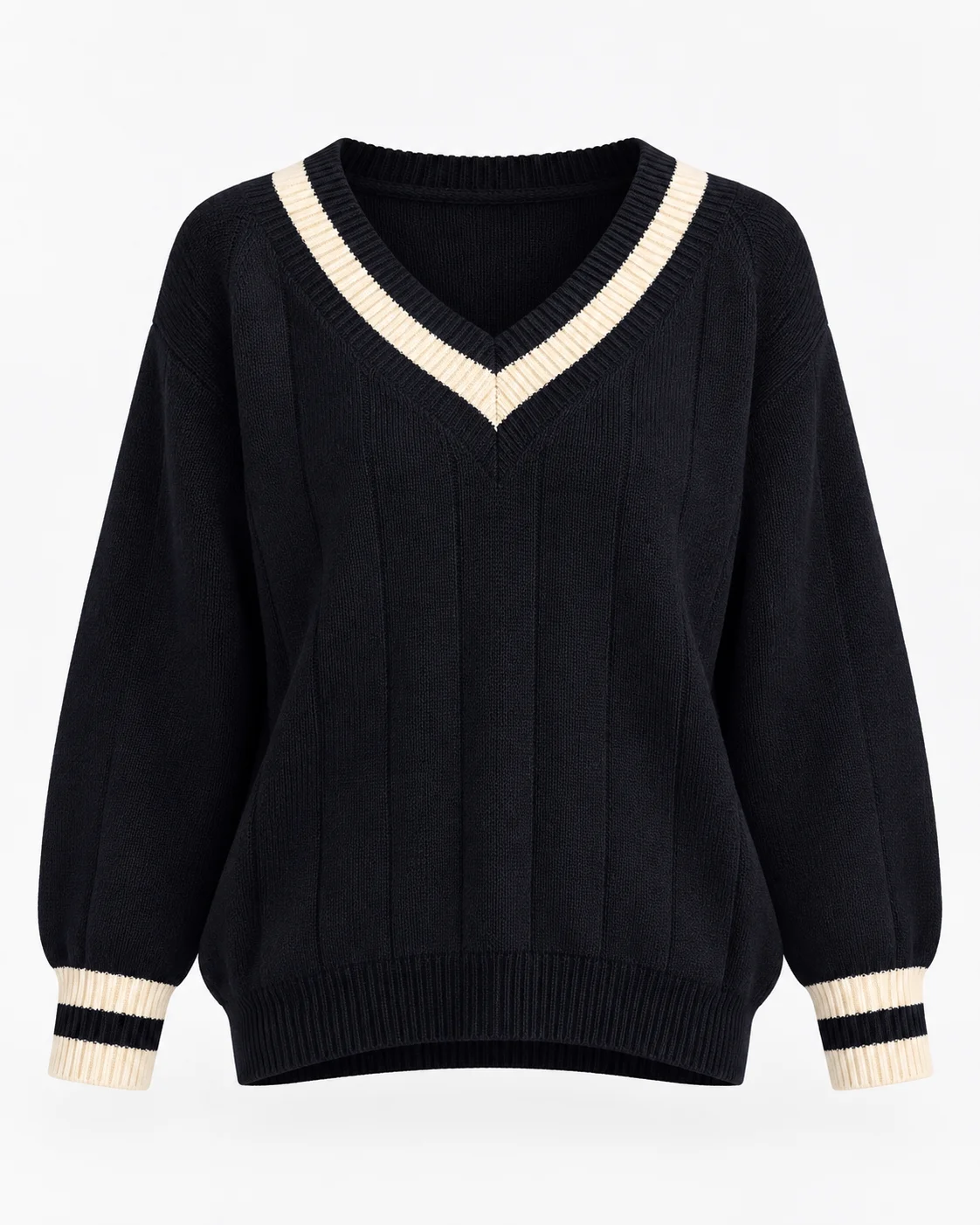 Women's Contrast V-Neck Knit Sweater image 5
