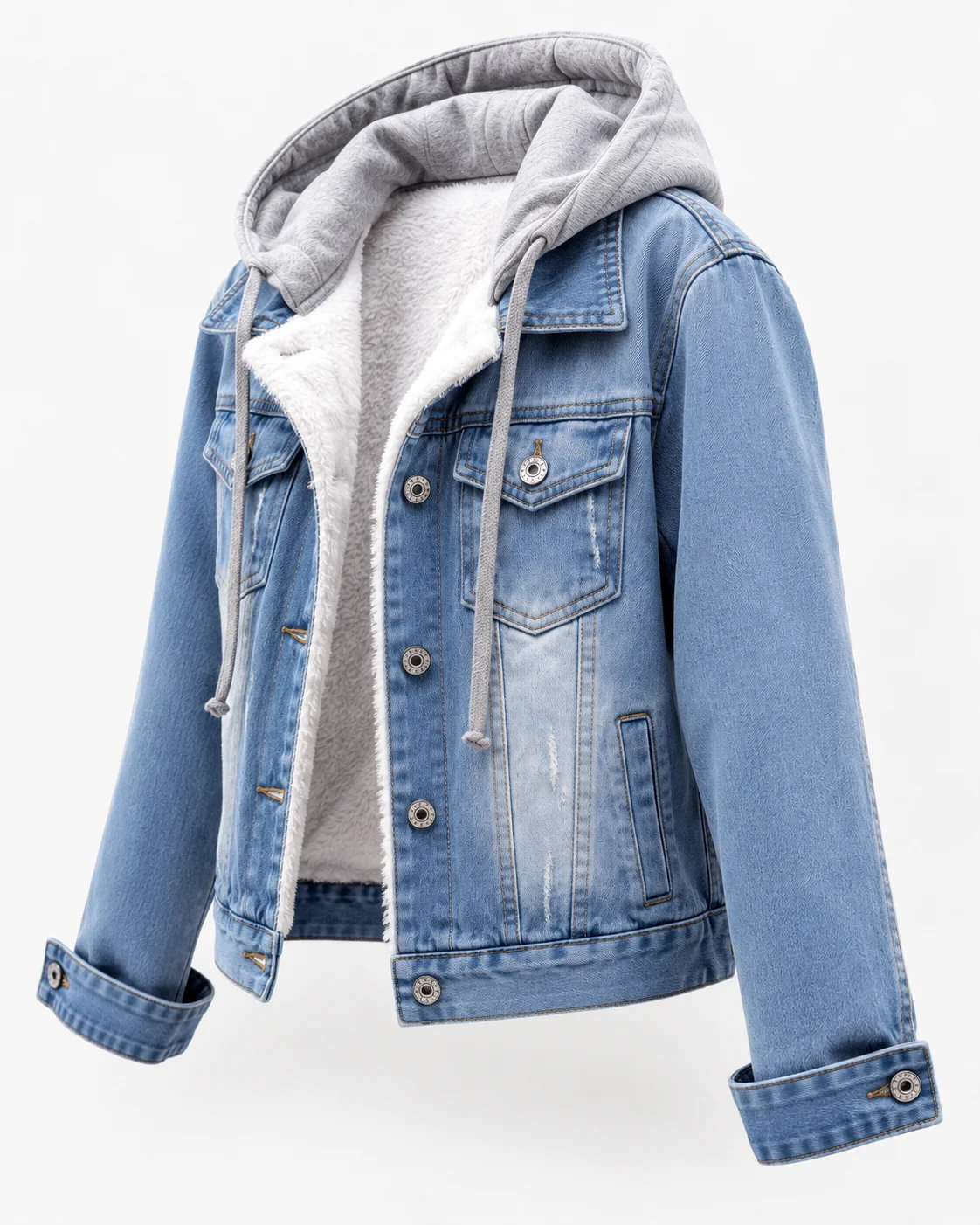 Women's Fleece-Lined Hooded Denim Jacket image 5