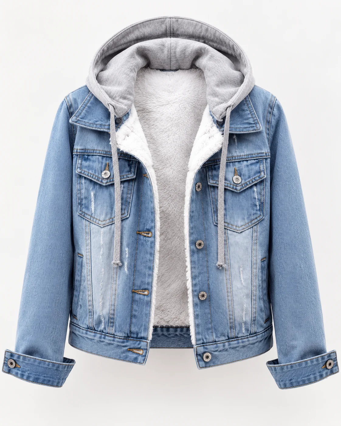Women's Fleece-Lined Hooded Denim Jacket image 8