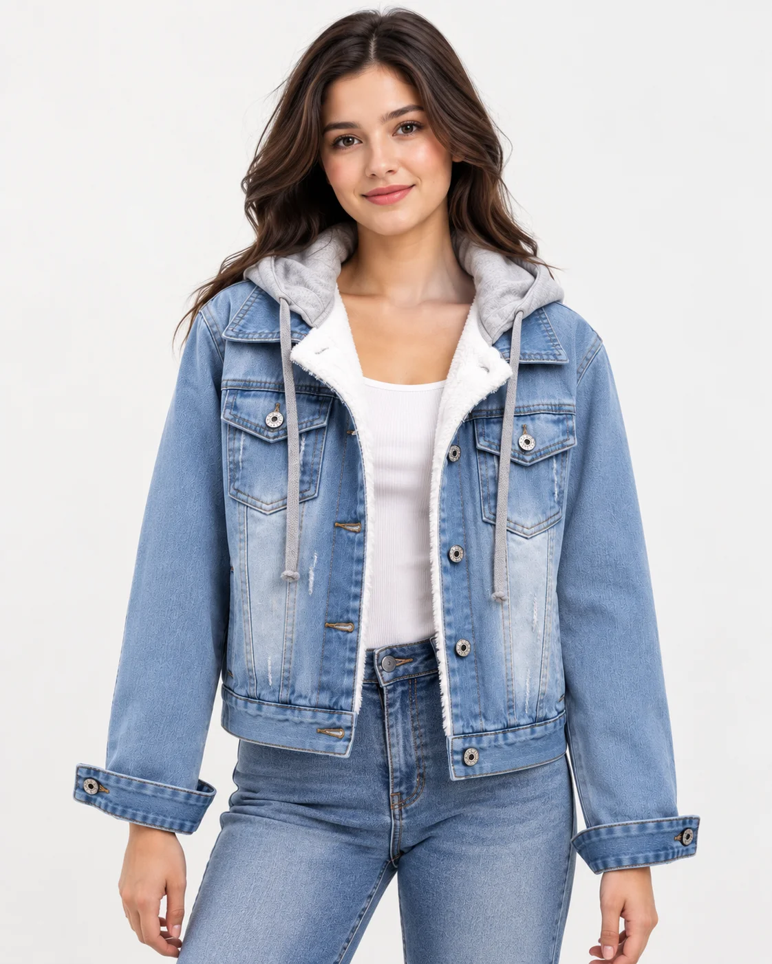 Women's Fleece-Lined Hooded Denim Jacket image 9